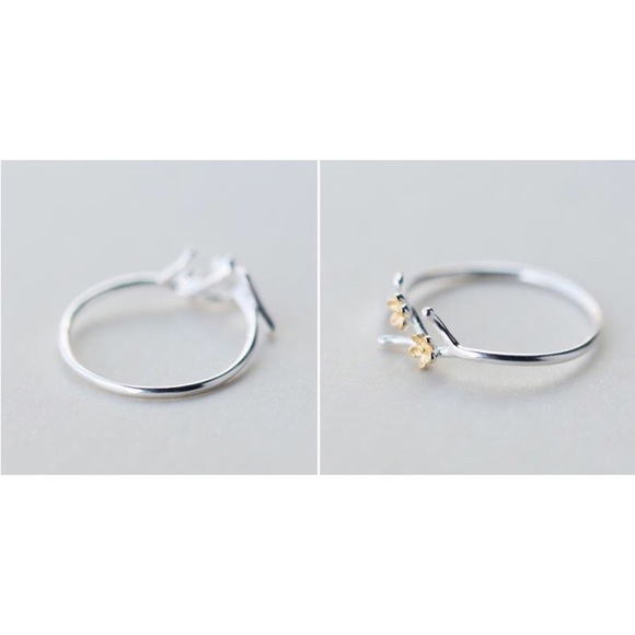 “Morning Bird” Sparrow Blossom Floral Silver Ring - Picture 5 of 6